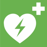 Rettungszeichen Defibrillator (AED) E010, PVC-Folie, selbstklebend, 150 x 150 mm